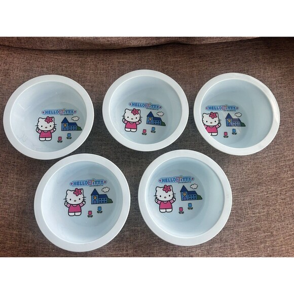 2005 Hello Kitty Bowls Set of 5 Light Blue - Picture 1 of 5